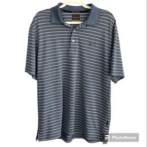 Greg Norman Blue striped Golf Shirt Mens Large